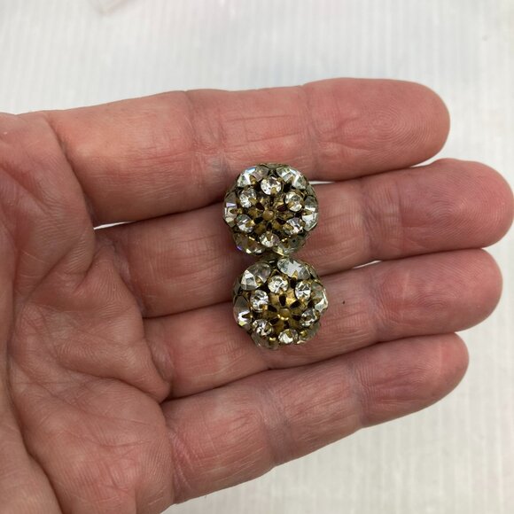 Vtg 1960 ball brass crystal rhinestone wedding bridal dangle earrings - Picture 6 of 7